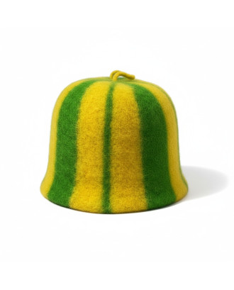 Cappello da sauna a righe verde - giallo, 100% lana ACCESSORI PER LA SAUNA