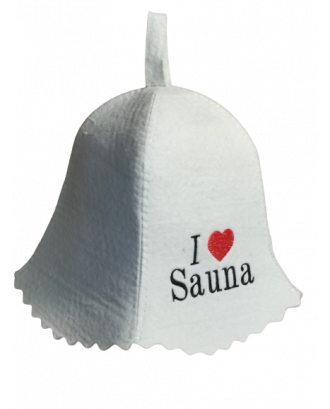 Cappello da sauna - I Love Sauna, 100% lana, bianco