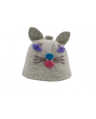 Cappello da sauna per bambini - Gatto, grigio, 100% lana
