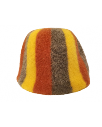 Cappello da sauna a righe grigio, marrone, giallo, 100% lana