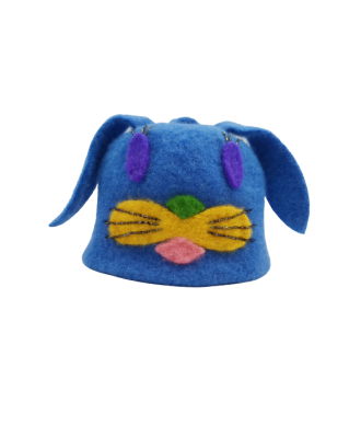Cappello sauna per bambini coniglietto, blu, 100% lana