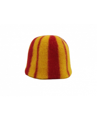 Cappello da sauna a righe rosso - giallo, 100% lana