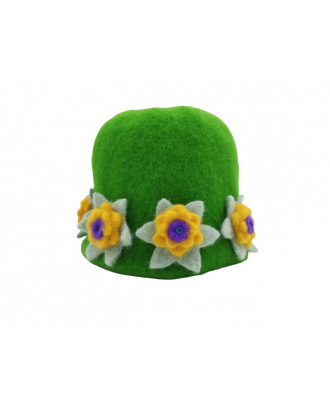 Cappello da sauna con fiori, verde, 100% lana