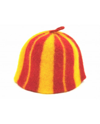 Cappello da sauna a righe rosso - giallo, 100% lana