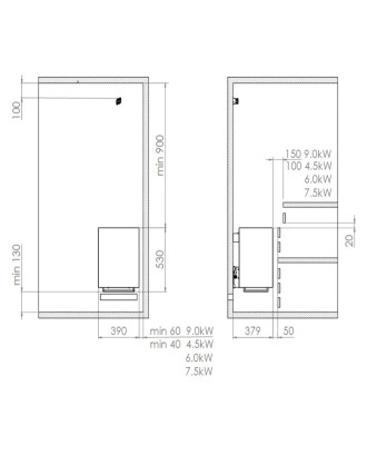 Riscaldatore elettrico per sauna Harvia Virta Wall, 6,0 kW, nero, senza unità di controllo RISCALDATORI ELETTRICI PER SAUNA