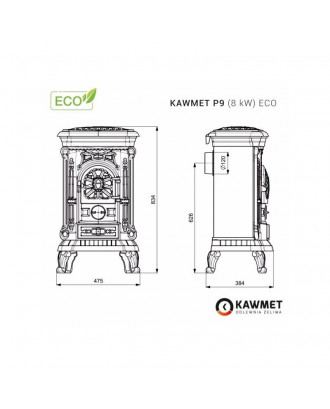 Stufa in Ghisa KAWMET P9 8 kW ECO STUFE RISCALDAMENTO