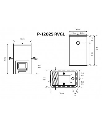 Riscaldatore per sauna Skamet – P-12025 RV, Scaldabagno - Anteriore, con vetro STUFE A LEGNA PER SAUNA