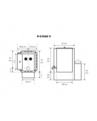 Stufa per sauna SKAMET P-21640V Serbatoio dell'acqua - sinistro STUFE A LEGNA PER SAUNA