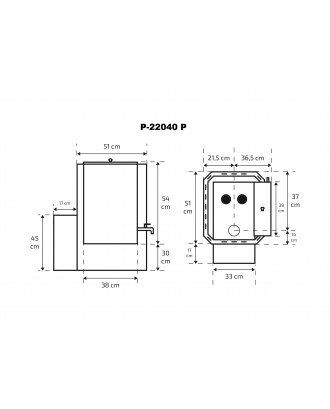 Stufa per sauna SKAMET P-22040P Serbatoio dell'acqua - destro STUFE A LEGNA PER SAUNA